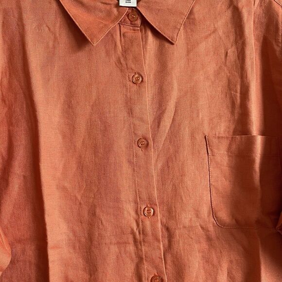 Bridgewater Studios 100% Linen Top Womens 2X Orange Shirt Button Up Long Sleeves - Picture 4 of 8